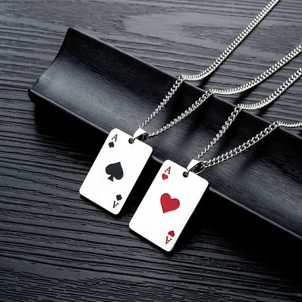 Trendy Stainless Steel Men Poker Pendant Necklaces Hip Hop Pendant Long Chain Matching Necklace for Couples