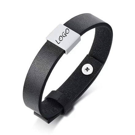 Ready to Ship Custom Engraved Width Stainless Steel Braided Leather Bracelet with Blank Charms for Engraving