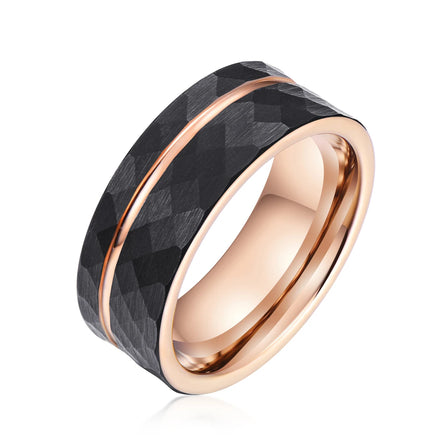 In Stock 8mm Black Rose Gold Hammered Tungsten Carbide Fashion Jewelry Tungsten Wedding Rings Jewelry for Women Men