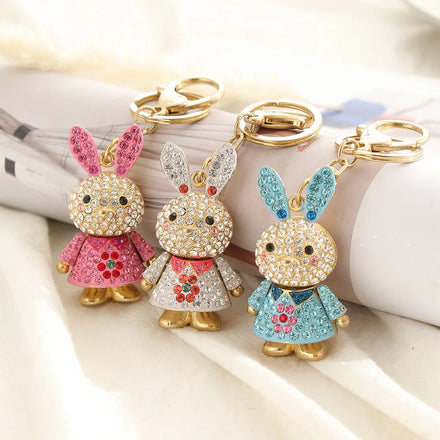 Luxury Fashion Key Rings Full Crystal Cute Rabbit Keychain Car Key Pendant Metal Key Chains