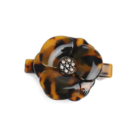 Beautiful Large and Small Size Camellia Cellulose Acetate Tortoiseshell White Rhinestone Girl Hair Barrette Clip