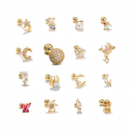 ZUOLA Trendy Gold-Plated Zircon Titanium 0.8mm Stainless Steel Flower Ear Cartilage Stud Creative Thin Bar Screw Ball Piercing