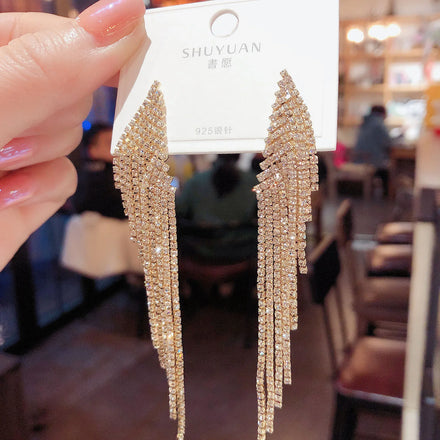 925 Silver Needle Earring Diamond Luxury Wedding Long Tassel Earrings Exaggerated Pearl Star Long Tassel Earrings Jewelry