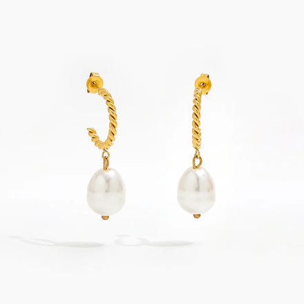 Fenny 18K PVD Plated Elegant Pearl Classic Rope Chain Hoop Earring for Women Wholesale Stainless Steel Ladies Jewelry