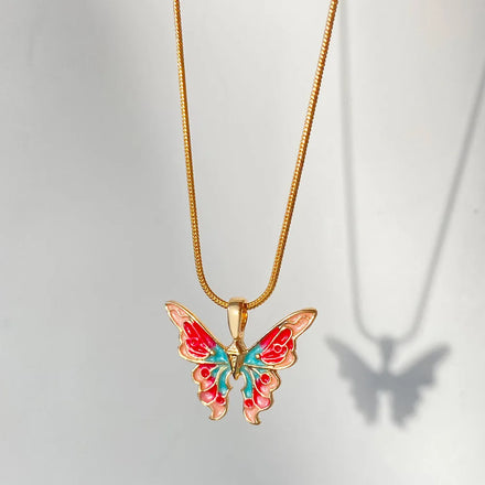 Fashion Personality Colorful Crystal Alloy Drip Oil Enamel Butterfly Pendent Necklace for Women 2023 Hot Sale