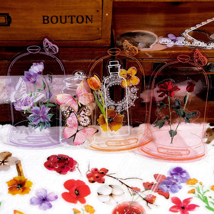 Small World Series DIY Decorative 8 Models 30pcs/Pack Hand Account Bottle Sticker Pack Butterfly Plant Design for Home Decor