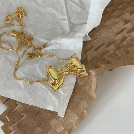 Fine Jewelry Dainty 925 Sterling Silver Delicate Gold Plated Bow-knot Necklace for Women