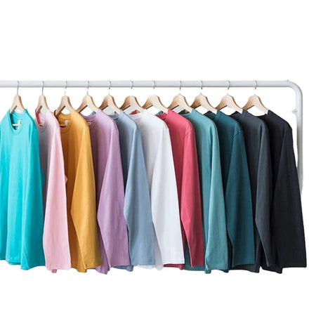 Heavy Cotton 220gsm 100% Cotton Loose Plain Blank Casual Custom Logo Printed Men Women Long Sleeve T Shirt Shirts