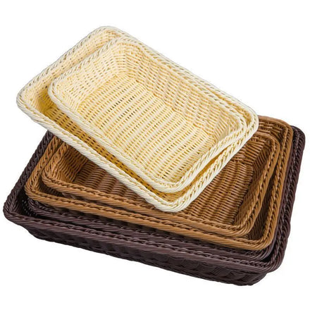 Rattan Woven Baskets- PP Wicker Plastic-Vegetable Fruit Picnic Bakery Bread Basket Kitchen Tools Storage Basket