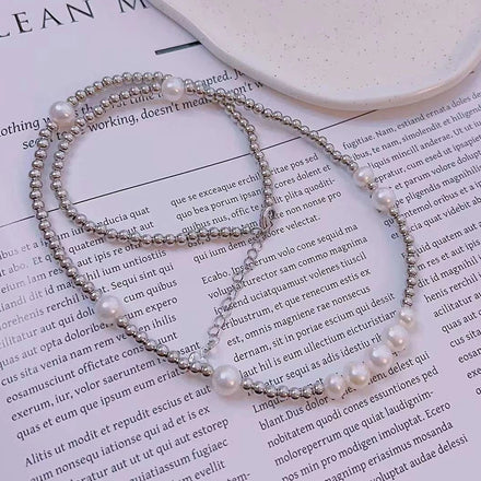 Amazonian Hot Sale Mid-Length Silver Bead Necklace for Young Women 48+5CM 6-9MM Natural Freshwater Pearl Jewelry