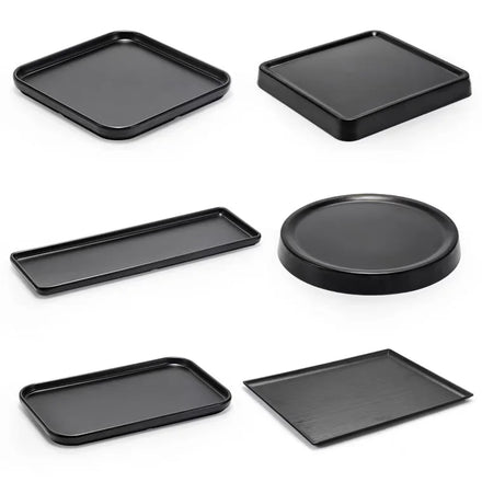 Large Melamine Tray Japanese Style Black Coffee Shop Canteen Serving Trays for Restaurant