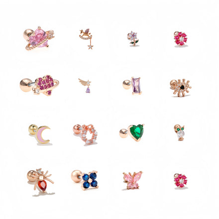 Fashion Women Angel Wing Ear Bone Studs Novel Creative Piercing Screw Ball Jewelry Zircon Gold Plated Earrings Stud for Women
