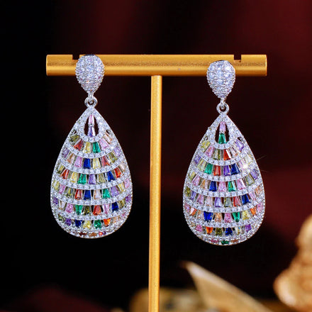 Expensive Chunky Oversize Jewelry Multicolor Cubic Zirconia Big Long Hanging Drop Women Pageant Wedding Earrings for Lady Gift
