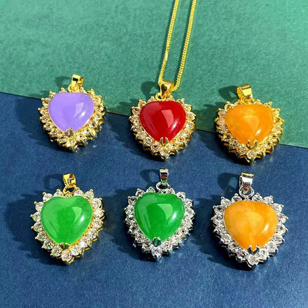 Best Selling Cz Jewelry Jade Heart Necklace Jade Pendant Necklace pink love Charming Women Lucky Stone Jewelry