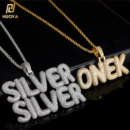 Nuoya DIY Creative Bubble Letter Pendant Hip Hop Iced Out Zircon Stones Nme Pendant Custom Hip Hop Jewelry for Men Women