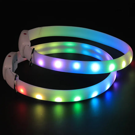 Wholesale Stocked ABS rainbow Colorful Rechargeable Glow Light up Led Pet Dog Collar