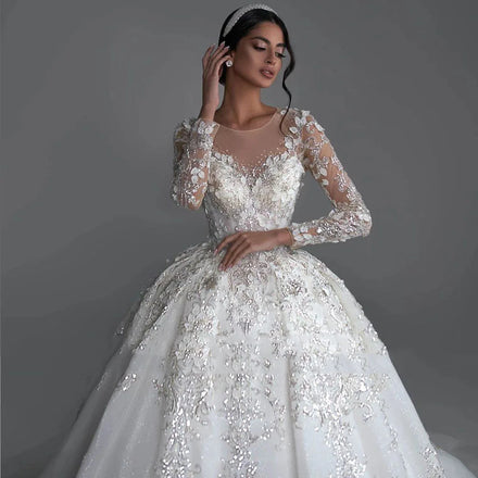 AL1346 New Autumn/Winter 2022 Wedding Dress Elegant Simple Temperament Princess Tulle White Sequined Wedding Dress