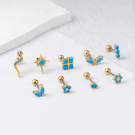 Gaby New Cartilage Earrings Stud 20G Turquoise Double-threaded Helix Earrings Cartilage Body Piercing Jewelry Wholesale