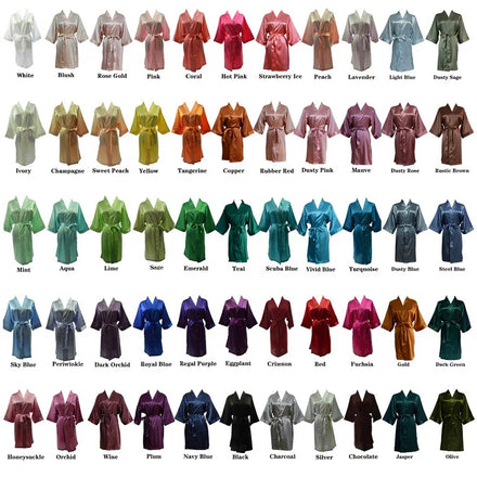 Hot Sale Luxury Silk Satin Kimono Robe RTS 55 Colors Wholesale Bridal 3/4 Sleeve Sleepwear for Women Kids Bridesmaid Dress Robes
