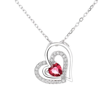 Sterling Silver 925 Red Heart Pendant Necklace Fine Jewelry for Valentine 's Day Gift