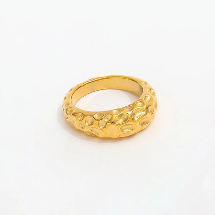 Fenny 18K Gold Plated Ready to Ship Tarnish Free Retro Rough Hammered Ring Trendy for Women Stainless Steel Wholesale Jewelry
