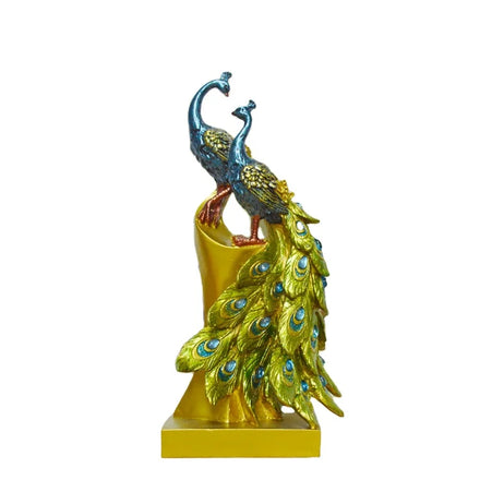 Double Head Blue Peacock Creative 28CM Resin Craft Desktop Peacock Home Furnishings Peacock Figurine Home Furnishings Sculpture