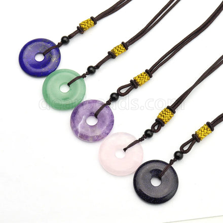 Natural Gemstone Crystals Donut Necklace Genuine Stone Gogos Pendants NECKLACES for Jewelry 3CM