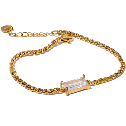 JINYOU 1671 Chain White Green Cubic Zirconia Stainless Steel Gold Color PVD Women Waterproof Stylish Jewelry Bracelet Bangle
