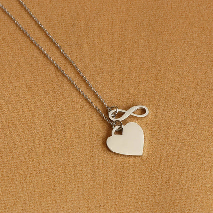 Unisex Stainless Steel Infinity and Heart Pendant Necklace with Link Chain Combined Jewelry