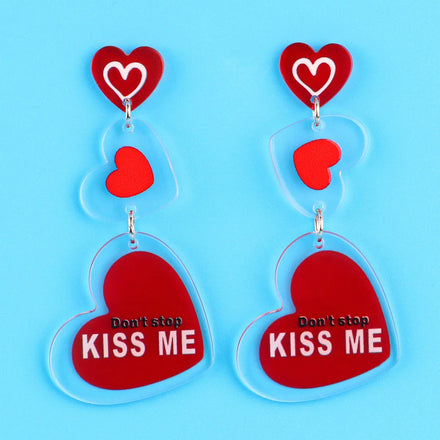 2025 Valentine's Day New Design Acrylic Earrings Sweet Red Heart Drop Earrings Love Day Kiss Me Jewelry for Women