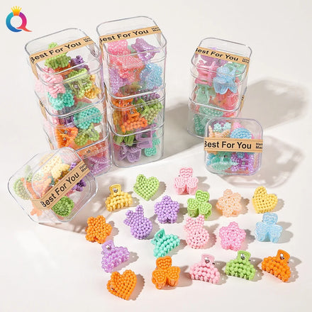 QIYUE Box Pack of 8 Piece Vibrant Color Ball Bead Small Size Tiny Hair Claw Clip for Kid Children