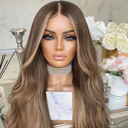New Hot Highlight Cold Brown Color Loose Wave Soft Virgin Russian Cuticle Aligned Human Hair Invisible Lace Front Wigs