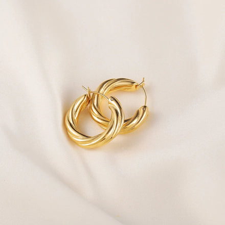 Fenny 18K PVD Plated Creative Chunky Twisted Hoop Earring Waterproof&No Fade Wholesale Stainless Steel Ladies Jewelry