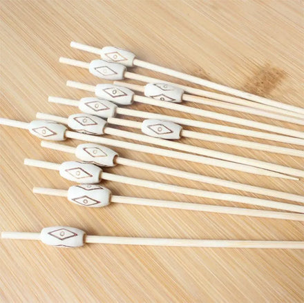 J&M 100pc Bamboo Crafts Assorted Beaded Food Picks Classic Oval Design Cocktail Decorative Beads for Barbecue Parties Club