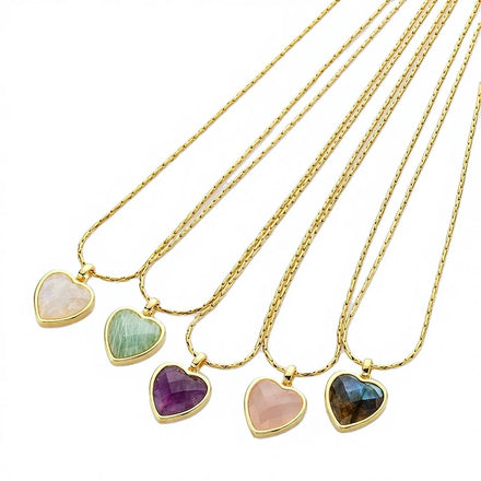 Valentine Stainless Steel Chain Heart Pendant Gemstone Heart Necklace Fashion 18k Gold Plated Waterproof Jewelry Necklaces