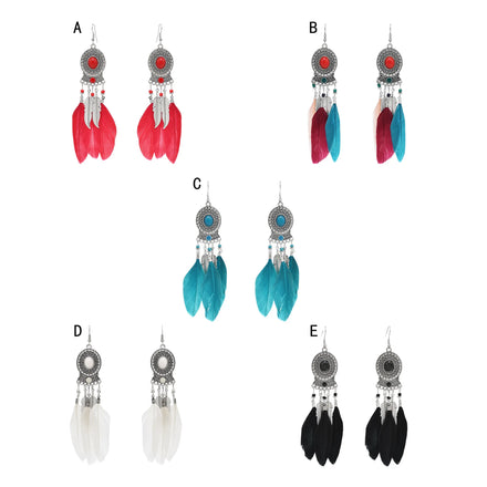 Bohemian Feather Drop Dangle Earrings Natural Feather Hook Dangle Earrings