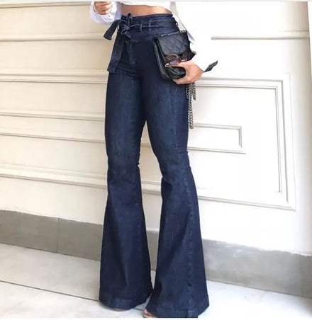 Ladies High Rise Hip Lift Womens High Waist Wide Leg Raw Denim Trousers Women Pants Baggy Women's Flared Jeans