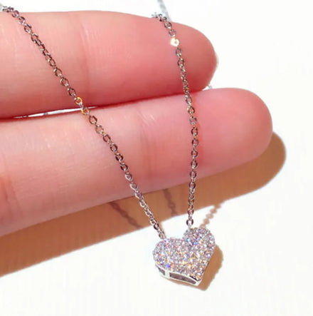 Trendy Heart Pendant Necklace Jewelry Rhinestone Diamond Bling Heart Necklace for Women Girls