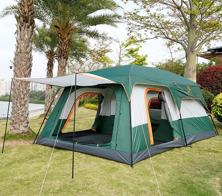 WOQI Large Luxury Double Layer 2 Rooms 1 Living Room 6-10 Persons Family Camping Tent Outdoor Waterproof