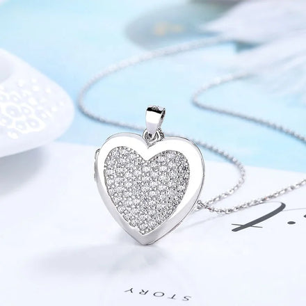 Real Silver 925 Heart Locket Pendant with Custom Picture Box Necklace for Gift