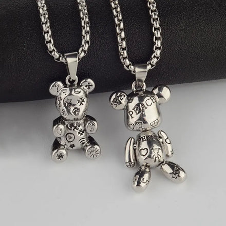 Trendy Titanium Steel Cute Bear Pendant Necklace Personality Hip Hop Limbs Movable Stainless Steel Necklace 2023 Hot Sale