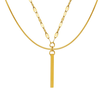 Luxurious Design Rectangular Pendant Necklace Multilayer Stacked Necklace Girls' Stainless Steel Jewelry