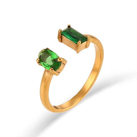 Elegant Light Luxury Gold Plated Jewelry Stainless Steel Open Ring Multicolor Oval Square Zircon Ring for Women Men