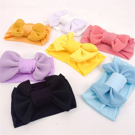 New Ins 11 Color Threaded Baby Soft Nylon Elastic Headband Large Bow Design for Babies