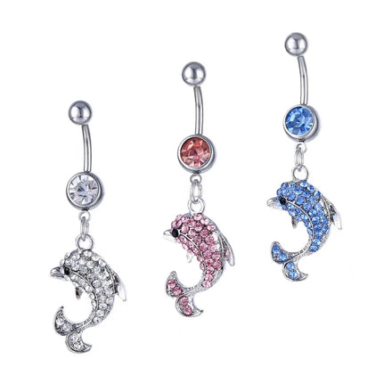 Fashion Navel Piercing Gift for Women Lovely Crystal Dolphin Belly Button Piercing Stainless Steel Body Jewelry Wholesale