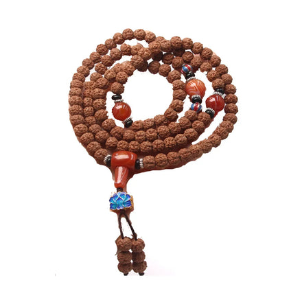 Bulk Handmade Natural Rudraksha Bodhi Seed Bead Mala Prayer 108 Chakra Elastic Meditation Yoga Beads Necklace Bracelet Jewelry