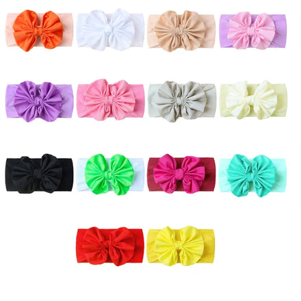 14 Different Colors Kids Elastic Hairband Solid Cotton Big Bows Baby Girl Headband