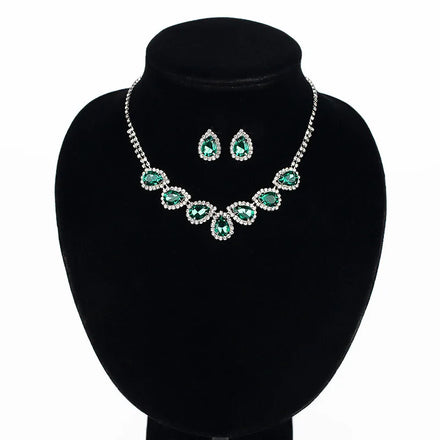 2023 Vintage Statement Necklace and Earrings Set Hot Teardrop Crystal Stone with Emerald Ruby Rhinestones for Weddings Parties