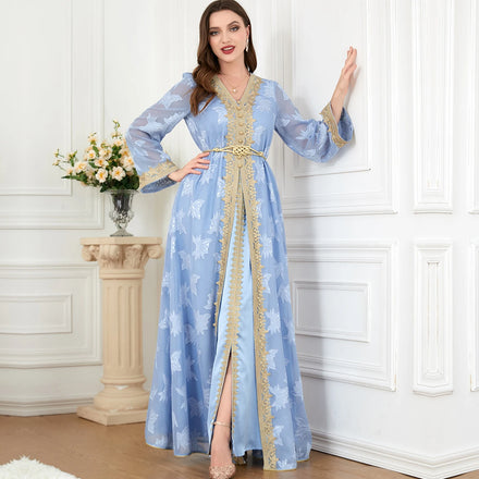 EID New Design Women Muslim Abaya Islamic Clothing Plain Color Kaftan Two-Piece Suit Dress Muslim Women Abayas