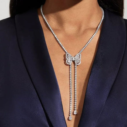 Hot Selling Long Tassel butterfly Rhinestone Necklace for Women Fashion Jewelry Necklaces